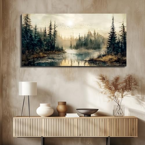 FUHAIHUA Canvas Wall Art For Living Room Large Wall Decor For Bedroom Modern Office Wall Decorations Forest River Landscape Paintings Farmhouse Pictures Artwork Room Aesthetic Home Decor 20x40 In - color: Forest River, size: 40"L x 20"W