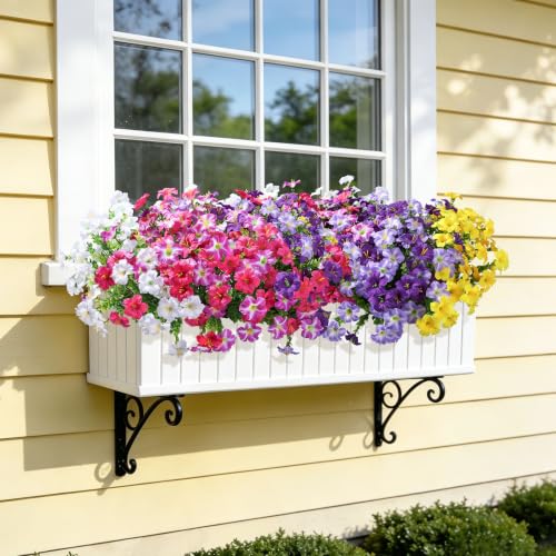Artificial Flowers for Outdoors Fake Plants Outside Decoration, 20 Bundles Silk Petunia with Eucalyptus UV Resistant Realistic Faux Flowers for Outdoor Planters Garden Balcony Yard Porch Patio, Mix - color: 6mix(4 Purple, 3 Gradient Purple, 3 Fuchsia, 4 G
