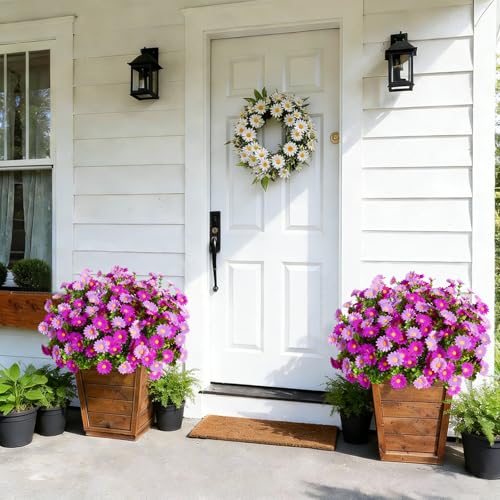 12Pcs Artificial Flowers for Outdoors UV Resistant，Daisy Fake Flowers Bouquet Weatheroof Faux Flowers for Outdoor Planter Real Touch Silk Flowers for Front Door Garden Proch Patio，Purple - color: Purple, size: 12Pcs