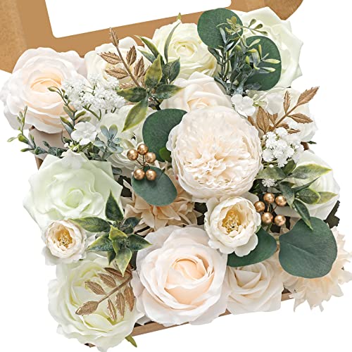 Serwalin Artificial Flowers White Peony Flowers Fake Wedding Flowers Cake Flowers for Wedding Bouquets Bridal Shower Centerpieces Floral Arrangements Party Decor - color: A Holy White, size: 1 Box