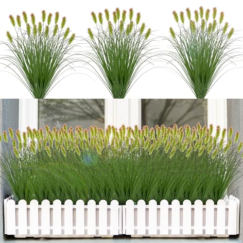 Artificial Grass Plants Outdoor 12 Bunches Fake Onion Grasses with Plush Fake Shrubs Plant Flowers Faux Greenery Wheat Sea Grass for Outside Garden Indoor House Home Office Room Décor (Green & Red） - color: Green & Red Plush, size: 12Pcs