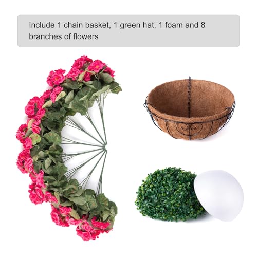INSPRING Geraniums Artificial Flowers Hanging Basket for Outdoors Outside Spring Decoration, 8 Bundles Silk Flowers Fake Plants Look Real UV Resistant for Porch Home Patio Balcony Yard, Hotpink - color: Hotpink