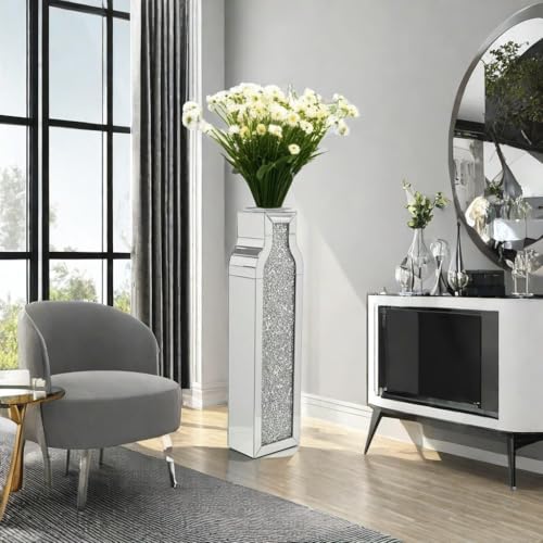 24" Tall Floor Vase, Double Sided Crushed Diamond Mirrored Vases,Large Flower Vase for Home Decor, Mirror Glass Decorative for Living Room,Office,Centerpiece (Crushed Diamond:6.2''L X 4.1''W X 24''H) - size: Crushed Diamond:6.2"L X 4.1"W X 24"H