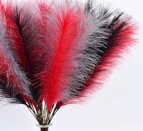 LSKYTOP Red Pampas Grass Decor,23Inch 12pcs Faux Pampas Grass Bouquets Artificial Pampas Fake Pampas Flower for Home Living Room Bedroom Vase Decor - color: Red 12pcs