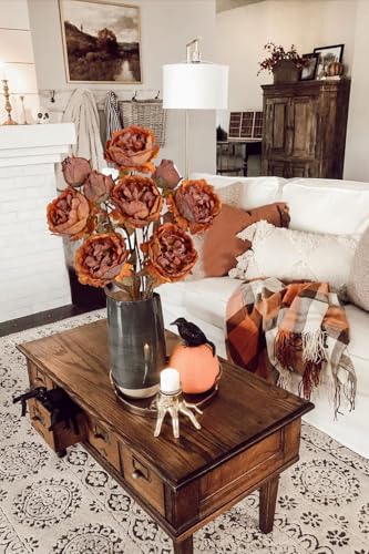 Briful Artificial Dried Look Fall Peony Flowers 3PCS 27.5in Tall Burnt Orange Vintage Silk Peony Bouquet Realistic Fake Peonies Floral Stems for Autumn Home Wedding Vase Centerpiece Arrangement Decor - color: Burnt Orange