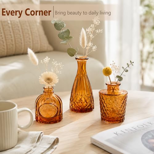 Amber Glass Bud Vases Set of 5, Mini Flower Vase for Centerpieces, Brown Small Bud Vases in Bulk for Wedding Decorations, Vintage Vase for Table, Recepetion, Home Décor - color: Amber Brown, size: 5pcs