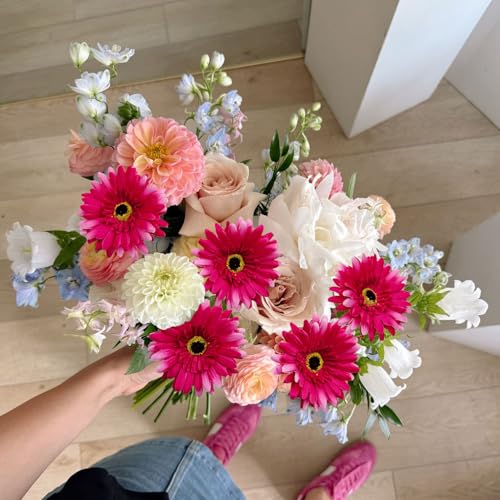20 Pcs Fake Silk Gerbera Daisy Artificial Flowers with Stems Faux Daisies Flower Bulk for DIY Art Crafts Home Wedding Party Vase Centerpieces Tables Garland Wreath Decoration (Rose Pink) - color: Rose Pink