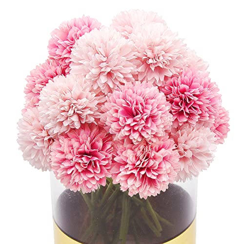 20Pcs Artificial Silk Chrysanthemum Ball Plants Fake Mums Flower Arrangements Wedding Bouquets Decor Home Kitchen Garden Party Table Floral DIY (Light Pink&Dark Pink) - color: Light Pink&dark Pink