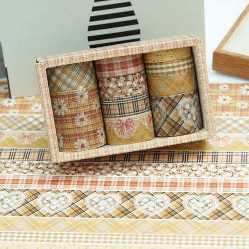 10 Rolls Vintage Floral Washi Tape Set Pastel Plaid Arts Adhesive Tapes Soft Colors Decorative Masking Tape Sets for Craft, Kids, Scrapbook, DIY, Gift Wrapping (Golden Daisy) - color: Golden Daisy