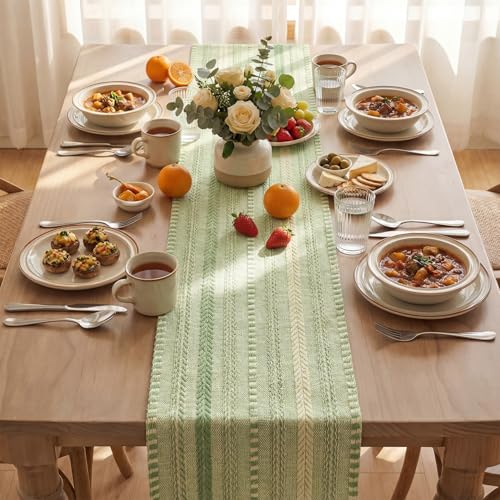 Artoid Mode Sage Green Farmhouse Woven Table Runner, Seasonal Holiday Rustic Kitchen Dining Table Decoration for Home Party Decor 12x72 Inch - color: Sage Green, size: 12" x 72", Table Runner