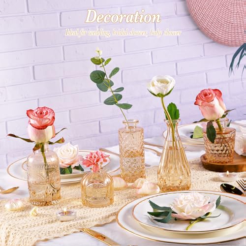 UPBUD Amber Glass Bud Vases Set of 5, Gold Flower Vase for Centerpieces, Small Clear Vases in Bulk for Wedding Decorations, Vintage Vase for Table, Recepetion, Home Décor - color: Standard-gold Amber, size: 5pcs