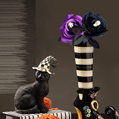 6 PCS Halloween Artificial Rose Flower with Skull,16 Inch Fake Silk Rose Bouquets Realistic Flowers Arrangements for Home Hotel Center Arrangements Halloween Decoration,Black - color: Black
