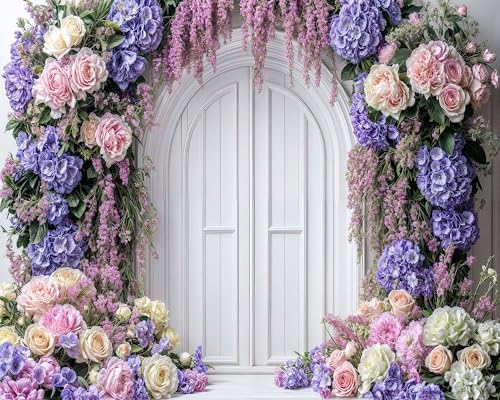 5 x 3 ft Purple Flower Floral Arch Backdrop Background Photography Flower Wall Lavender Backdrop Party Wedding Girls Birthday Princess Mother's Day Bridal Shower Anniversary Banner Decor Studio Photo - color: Purple01, size: 5X3FT