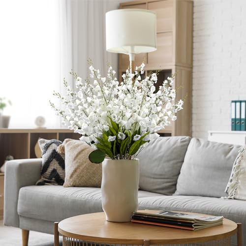 6 Pcs 37.5inch Lily of The Valley, Artificial Faux White Lily of The Valley Flowers Wind Chime Orchid Wedding Bouquet Flower for Home Garden Wedding Party Decor