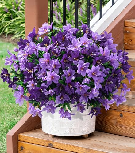 INSPRING Artificial Flowers for Outdoors Spring Decoration, 3 Bundles Faux Silk Outside Azalea Plants UV Resistant Realistic Faux Flowers for Outdoor Planters Porch Patio Garden Yard Home Decor, Mix - color: Dark Purple + Purple