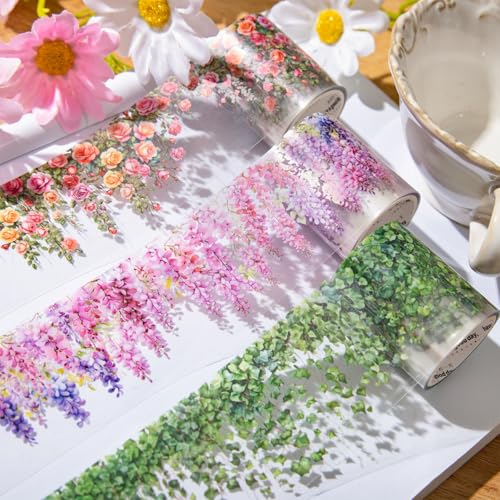 PET Tape Stickers for Journaling 6 Rolls Flower Washi Tape Stickers Decorative Tape for Crafts Scrapbooking Junk Journal Supplies, Flower Vine - color: Flower Vine