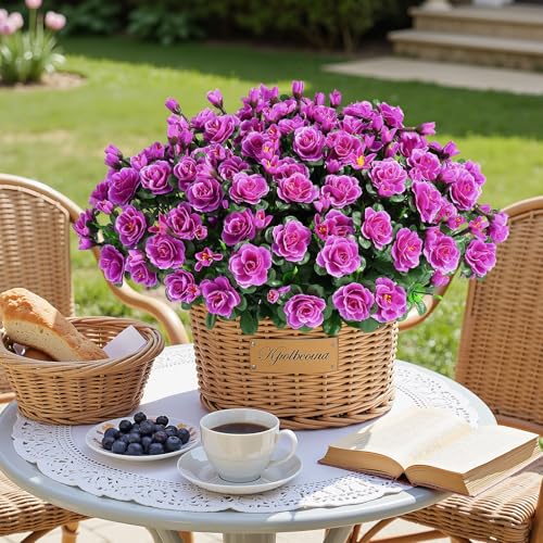 Alupssuc 8 Large Bundles Artificial Flowers for Outdoors Spring Decoration, UV Resistant Faux Flowers Silk Camellia Realistic Fake Flowers for Yard Patio Planter Porch Balcony Garden, Purple - color: Purple