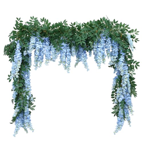1pc/2pcs Encrypted Flower Vine Wisteria Artificial Flowers Garland,White Wisteria Hanging Flowers Flower Garland Decorations for Home Garden Outdoor Ceremony Wedding Arch Decoration (Blue, 2pcs) - color: Blue, size: 2pcs