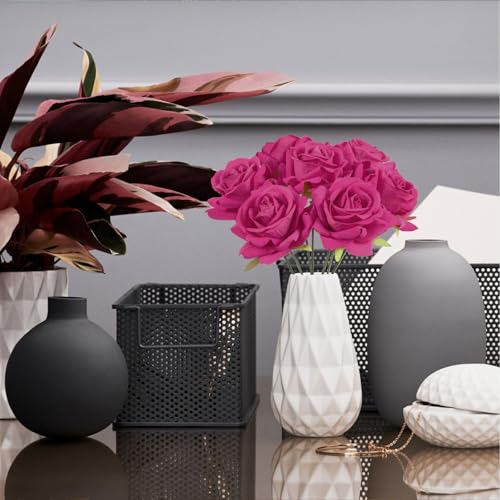 Hot Pink Roses 16pcs Velvet Artificial Roses with Stems Hot Pink Artificial Flowers 3.15" for Bridal Bouquet Wedding Flowers for Floral Centerpieces Home Party Decor (Hot Pink) - color: 3.15" Hot Pink