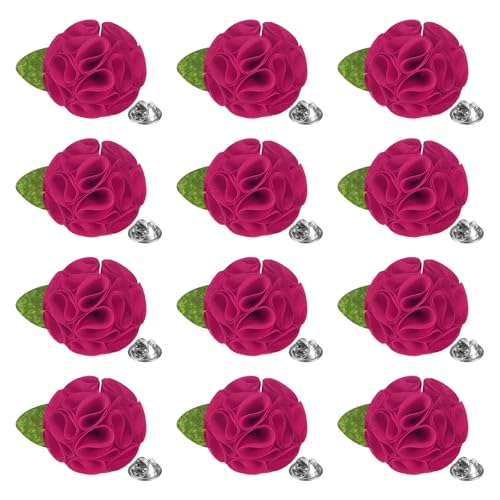 M METERXITY 12-Pack Lapel Pin for Men, Handmade Flower Brooch Button Pins for Men Suits, Formal Boutonnieres - color: Rose