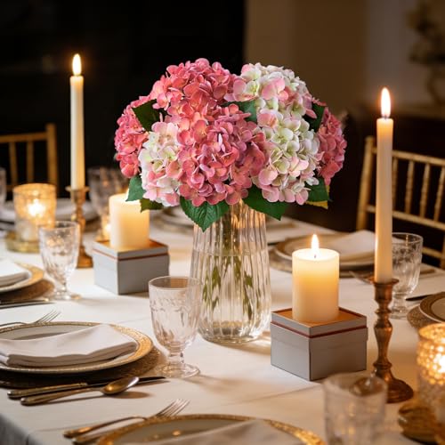 ZYTUYO 5PCS Coral Peach Hydrangea Artificial Flowers Small Fake Latex Real Touch Hydrangeas Flowers with Stems Faux Silk Bouquet for Home Decor Table Wedding Party Outdoor Centerpieces - color: Coral Peach