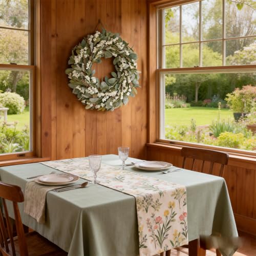 22 Inch Spring Summer Lamb Ears Leaves Wreath with Ivory Forsythia Flower, Year Round Greenery Floral Wreath for Front Door, All Seasons Rustic Farmhouse Everyday Wreath for Indoor Outdoor Decor - color: Wreath