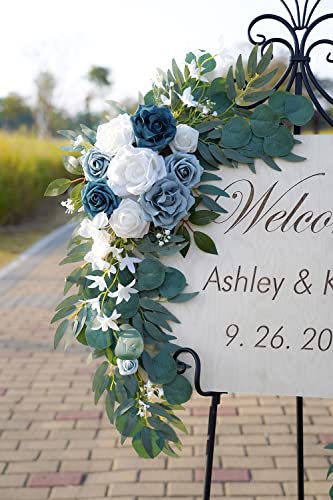 ponatia Wedding Arch Flowers (Pack of 2), Artificial Dusty Blue Flowers & Welcome Signs Decorations for Wedding Ceremony Reception - color: Dusty Blue