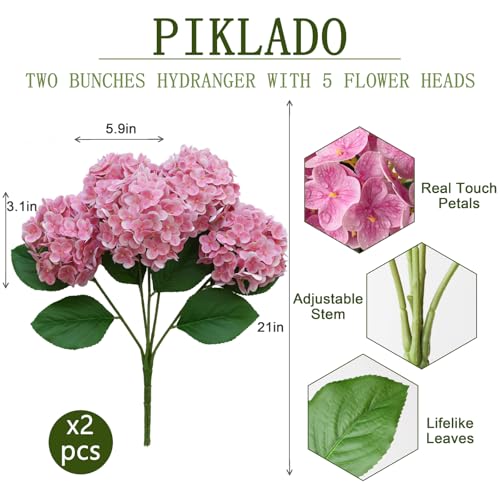 2 Bunch 21in, Real Touch Hydrangea Artificial Flowers, with 10pcs Flower Head 20pcs Leaves, Faux Hydrangea Flowers for Home Office Decor Wedding Party Arrangements (2, Pink) - color: Pink, size: 2 Bunch