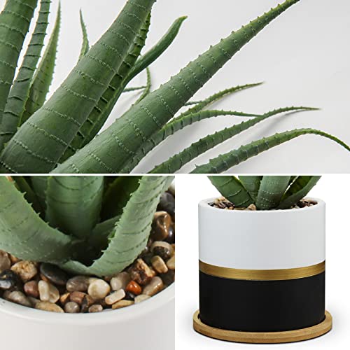Briful Succulents Artificial Plants Fake Aloe Vera Plants in Gold and Black Pot Farmhouse Faux Agave Plant for Home Office Desk Bathroom Shelf Decorations - color: Agave Greenery#008