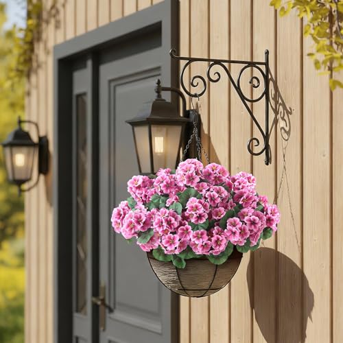GLIDLION 12 Bundles Artificial Geranium Flowers for Spring Summer Decor, UV-Resistant Fake Plants Realistic Faux Silk Bouquets for Front Door Farmhouse Garden Porch Home Outdoor Decor (Pink) - color: Pink