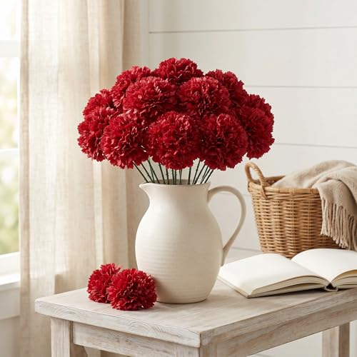 Larksilk 100 Pack Artificial Carnations - Bulk Silk Flowers for Weddings, Mother's Day, Graduations, Easter & Memorial Day - 3.5" Heads, 5" Stems, Real Touch Petals, 18 Colors Available - Burgundy - color: Burgundy, size: 100