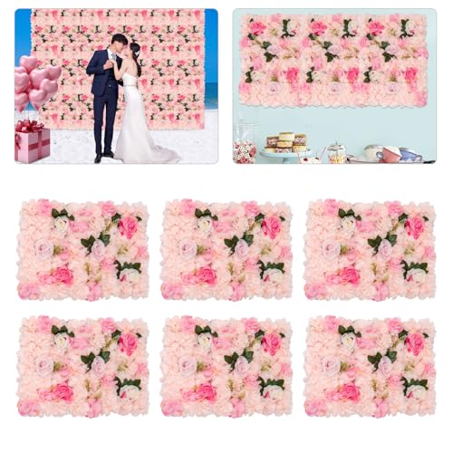Flower Wall Panel Floral Backdrop, 6 Pcs Flower Wall Decor, 24" X 16" Silk Rose Wall, Artificial Flower Wall Backdrop Faux Flower Panel for Wedding, Party, Home (Light Pink Dahlia Rose) - color: Light Pink Dahlia Rose