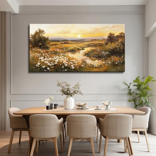 ZUITINGHUA Large Wall Decor For Living Room Canvas Wall Art For Office Modern Wall Decorations For Bedroom Daisy Field Landscape Painting Sunset Pictures Artwork Room Home Decor 24x48 In - color: Sunset Daisy Field, size: 48"L x 24"W