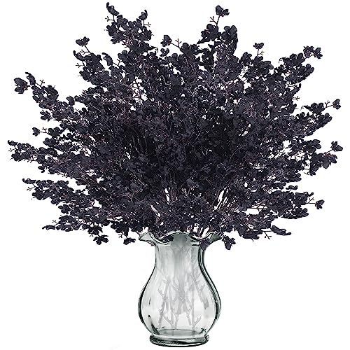 Sggvecsy 15 Pcs Babys Breath Artificial Flowers Gypsophila Bouquets Bulk Real Touch Fake Silk Flowers for Home Halloween Wedding DIY Floral Arrangement Table Centerpiece Festival Decoration (Black) - color: Black, size: 15Pcs