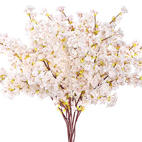 Giegxin 8 Pcs Silk Cherry Blossom Branches Cherry Blossom Tree Stems Long Stem Artificial Flowers for Tall Vase Flowers for Home Wedding Vase Floral Arrangements (White,39.4") - color: White, size: 39.4"