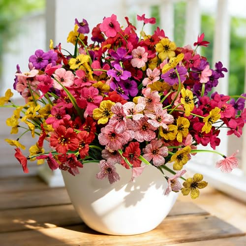 40Pcs Plastic Flowers for Outdoors, Fake Outdoor Artificial Flowers for Outdoors UV Resistant, Fake Plants Artificial Plants Outdoor Plastic Plants, Silk Faux Spring Flowers for Outside - color: Spring, size: 40Pcs