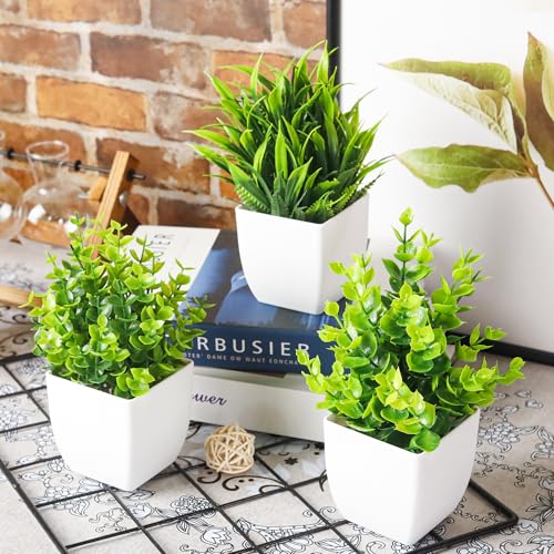 Der Rose 4 Pack Fake Plants Small Artificial Mini Faux Plants Indoor for Room Home Office Shelf Decor - color: White