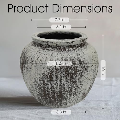 Oakrain Large Rustic Vase, 11" Distressed Round Floor Vase for Home Decor, Farmhouse Centerpieces Planters for Living Room Indoor Outdoor Use, Gray - color: Distressed Gray, size: 11" Dia