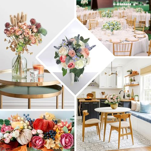 Efavormart 4 Pack 12 inch Pink Artificial Mini Ranunculus Bouquets, Refreshing Soft Pink Silk Buttercup Floral Accents for Spring Party and Feminine Decor - color: Pink