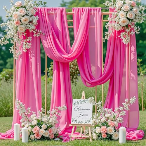 Wedding Arch Draping Fabric, 2 Panels 18FT Hot Pink Sheer Backdrop Curtain Chiffon Fabric Drapery Voile Scarf Draping Panels for Wedding Archway Ceremony Curtain Valance Party Decoration - color: Hot Pink Drapes Curtain, size: (2 Panels )6 Yards/36ft