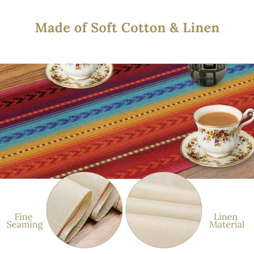Mexican Table Runner,Retro Colorful Stripes Mexico Day of The Dead Table Runner for Holiday Kitchen Living Room Home Party Decor 13x36 Inch - color: Mexico-4, size: 13x36in