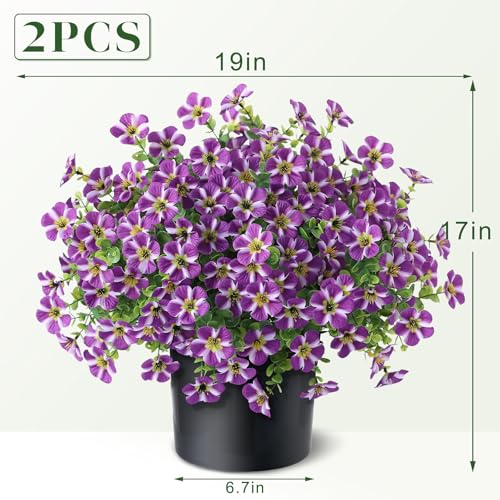 VIERENA 2 Set of Artificial Morning Glory & Eucalyptus Topiary Trees - Faux Silk Flower Potted Plants, UV-Resistant Fake Outdoor Morning Glory Bushes for Front Door, Farmhouse, Garden Decor (Purple) - color: Purple