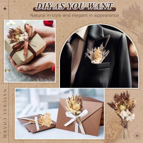 Layhit 24 Pcs Boho Dried Flower Bouquet Mini Wedding Handmade Dry Flowers Decor for Vase Crafts DIY Photo Boutonniere for Men Floral Plant for Bridesmaid Gift Birthday Decor(Stylish) - style: Stylish