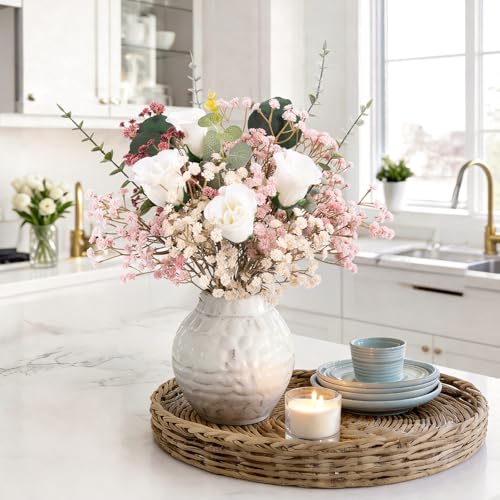 N&T NIETING Baby Breath Flowers Artificial Bulk, 15Pcs Fake Gypsophila Plants Bouquets Flowers Real Touch Faux Babies Breath Arrangement for Home Wedding Party Vase Decoration Fall Pink - color: Fall Pink, size: 15pcs-Standard