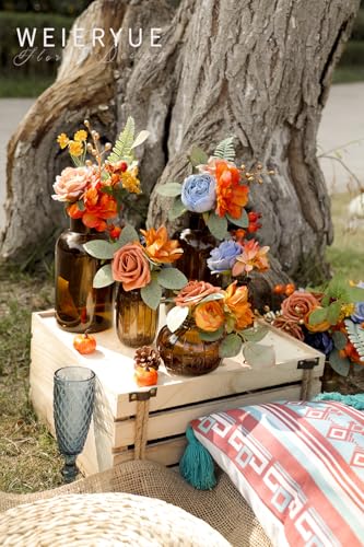 Artificial Flower Box Set Silk Fake Flowers DIY Center Cake Decoration Wedding Bouquet Corsage Home Decor Outdoor Decor Gift (Passionate Burnt Orange) - color: Passionate Burnt Orange