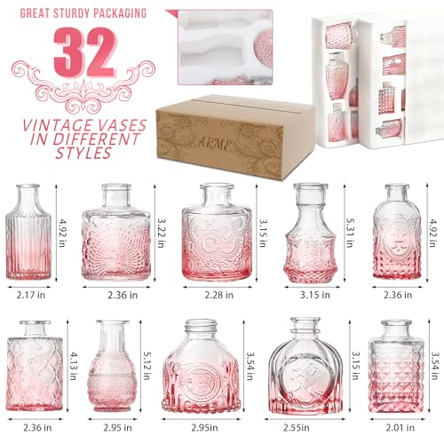 Arme Bud Vase Set of 32, Pink Vases in Bulk Bud Vase for Flower Small Glass Vases for Wedding Centerpieces, Vintage Cute Mini Flower Vase, Home Table Flower Decor - color: Pink-32pcs, size: 32 Pcs