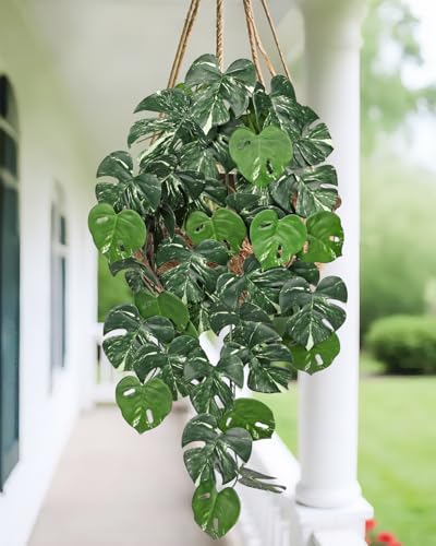Villa Como 2 Packs UV Resistant Artificial Hanging Plants Outdoors & Indoors, 33" Large Fake Pothos Ivy Vines Plants Faux Hanging Greenery for Planter, Shelf, Window Box, Porch, Patio, Garden Decor - color: #Mix Green Pothos