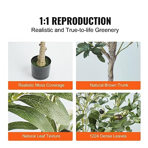 VEVOR Artificial Olive Tree, 6 FT Tall Faux Plant, Secure PE Material & Anti-Tip Tilt Protection Low-Maintenance Plant, Lifelike Green Fake Potted Tree for Home Office Warehouse Decor Indoor Outdoor - color: Olive Tree Type 1, size: 6ft