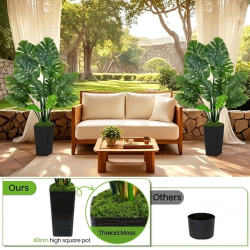 UPBUD Artificial Monstera Deliciosa Plant, 5FT Fake Tree with Real Touch Green Leaves & Black Square Pot, 60in Tall Faux Floor Trees Fake Plants for Indoor Outdoor Porch Living Room Decor - color: Green Leaves Black Planter