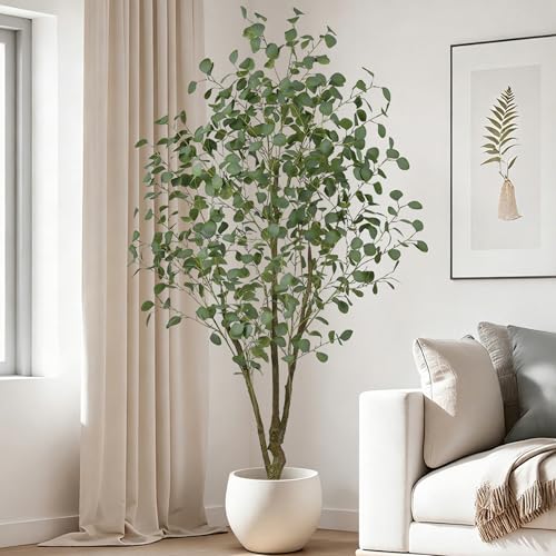 Artificial Eucalyptus Tree 6FT - Large Faux Plants Indoor Tree with 640 Leaves and Realistic Trunks, 72" Tall Fake Tropical Plant in Pot Artificial Floor Plant for Home Living Room Porch Office Decor - size: 6ft